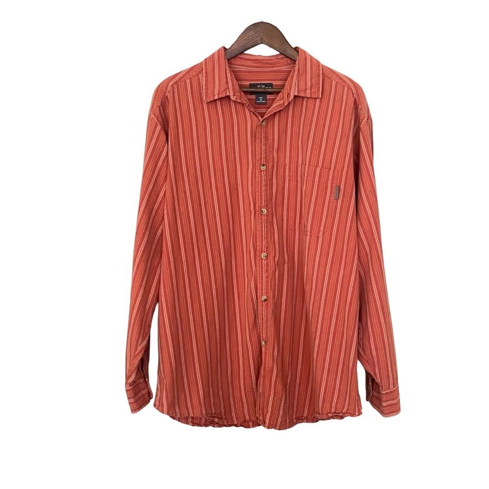 Woolrich Mens XL Long Sleeve Button Down Shirt Terracotta Rust Vertical Stripe